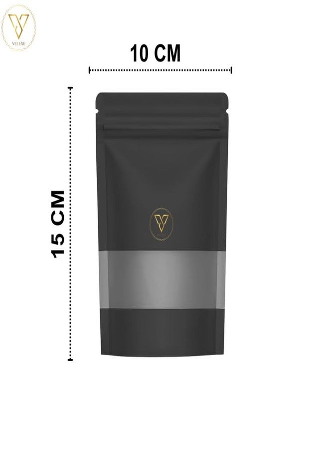 VELEXE Black Matte Zip Lock Stand Up Pouches | 100mm*150mm | 50 Grams | Pack of 20 | Reusable, Leakproof & Airtight Multi-Purpose Pouches with Self-Sealing Technology - Image 2