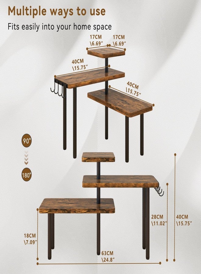 IBUYKE Countertop Organizer,3-Tier Spice Racks,Kitchen Counter Corner Shelf,4 Side Hooks,Adjustable Countertop Shelf for Kitchen, Bathroom, Coffee Bar, Cabinet, Desk,Rustic Brown,TLJ023H - Image 3