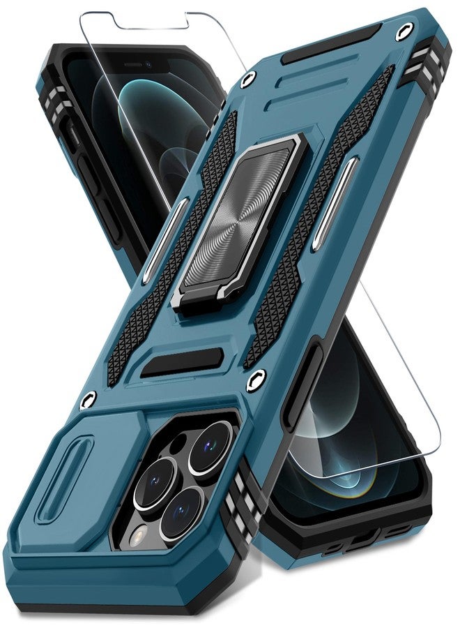DEERLAMN جراب DEERLAMN لهاتف iPhone 13 Pro Max مع غطاء كاميرا منزلق + واقي شاشة (عبوة واحدة)، غطاء حماية مقاوم للصدمات بحلقة دوارة، بمواصفات عسكرية، مقاس 6.7 بوصة - أزرق فاتح - Image 1