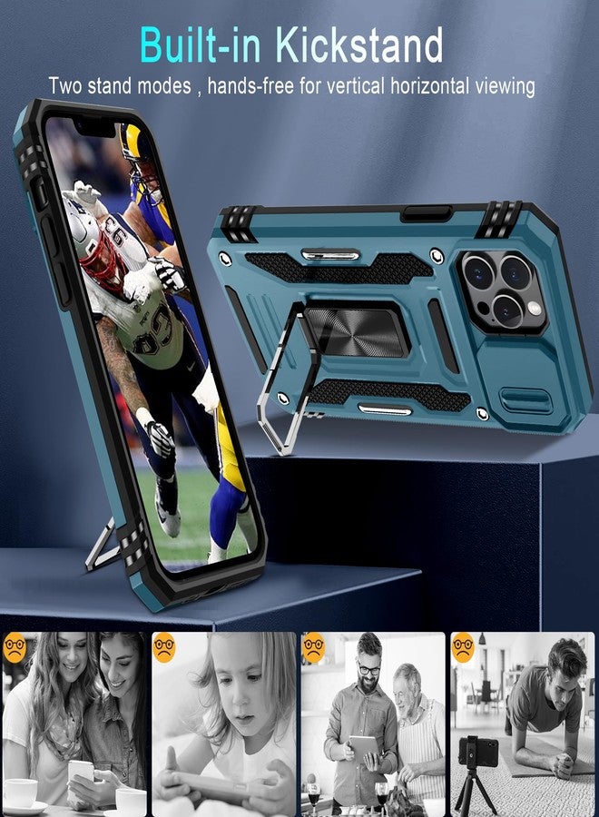 DEERLAMN جراب DEERLAMN لهاتف iPhone 13 Pro Max مع غطاء كاميرا منزلق + واقي شاشة (عبوة واحدة)، غطاء حماية مقاوم للصدمات بحلقة دوارة، بمواصفات عسكرية، مقاس 6.7 بوصة - أزرق فاتح - Image 4