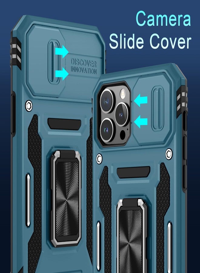 DEERLAMN جراب DEERLAMN لهاتف iPhone 13 Pro Max مع غطاء كاميرا منزلق + واقي شاشة (عبوة واحدة)، غطاء حماية مقاوم للصدمات بحلقة دوارة، بمواصفات عسكرية، مقاس 6.7 بوصة - أزرق فاتح - Image 2