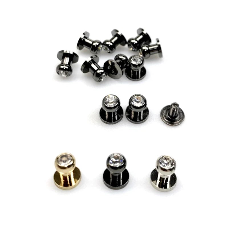 50 Sets Black Nickel Diamond Nipple Rivets Monk Head Glass Stone Rhinestone Brass Screw Knob - Image 3
