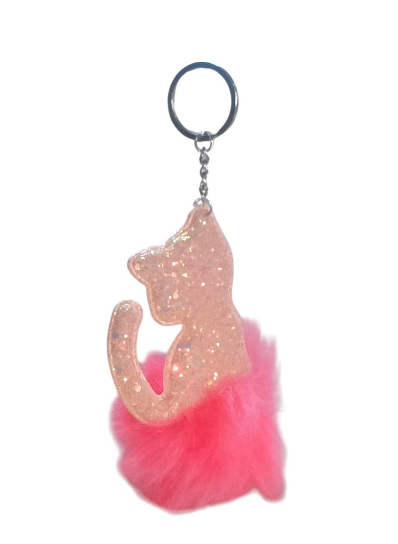 Glitter Cat Keychain with Fluffy Pom Pom – Cute and Stylish Bag & Key Accessory for Girls