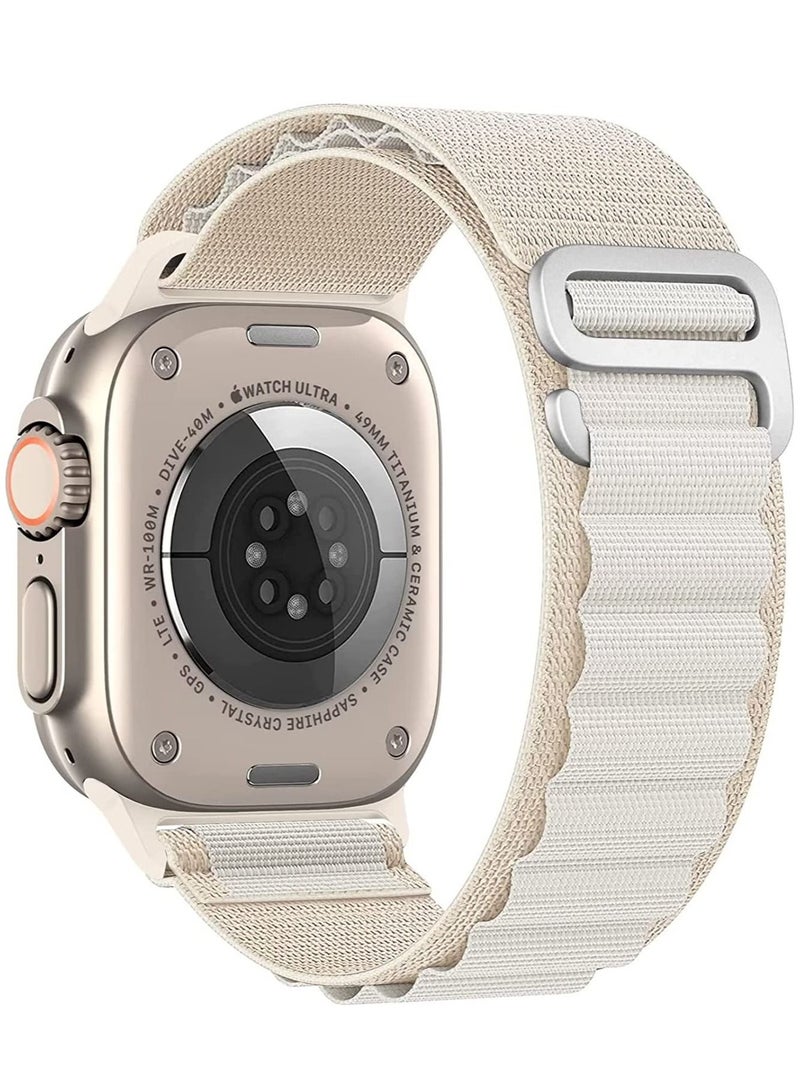 Apple Watch Ultra Straps,Women Men,Two Textile Layers Woven Loop Titanium G-Hook Sport Band for Iwatch Series 8/7/6/5/4/3/2/1/SE,Starlight,44/45/49mm - Image 1