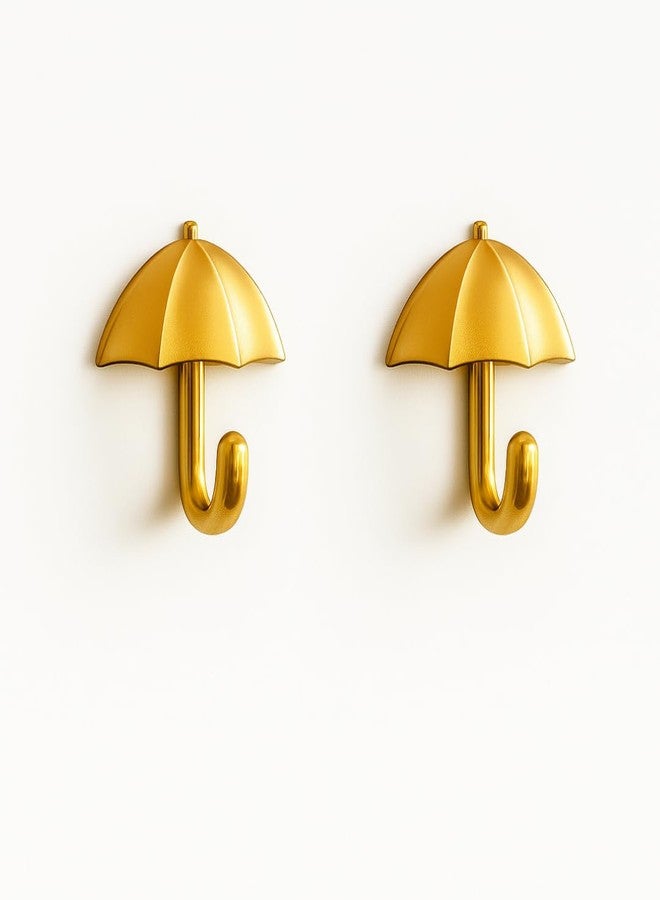 Colornest 2 Pcs Metal Hooks for Wall | Heavy Duty Umbrella Design Wall Hooks for Hanging | Towel, Clothes Hanger for Bathroom, Kitchen & Entryway | Gold - Image 1