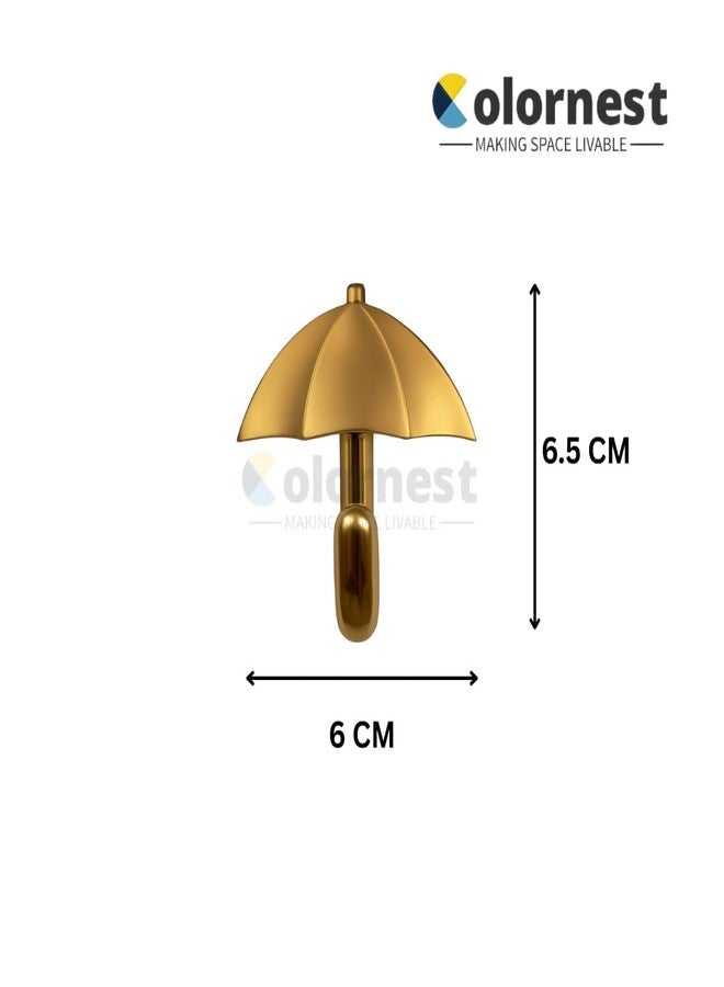 Colornest 2 Pcs Metal Hooks for Wall | Heavy Duty Umbrella Design Wall Hooks for Hanging | Towel, Clothes Hanger for Bathroom, Kitchen & Entryway | Gold - Image 2