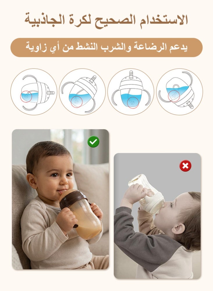 BBMORE Brown Silicone Baby Bottle 240ml with Gravity Feed Handle，1 Replacement Nipples, Breast-Like Wide Nipple, Anti-Colic, BPA-Free, UV-Protective for 3-12 Months - Image 5