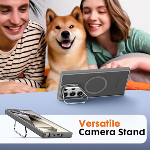 DIZORO TPU Samsung Galaxy S23 Ultra Case Compatible with Wireless Charging,with Camera Stand,Military Grade Drop Tested,Translucent Hard Back Soft Edge Back Cover (Titanium) - Image 3