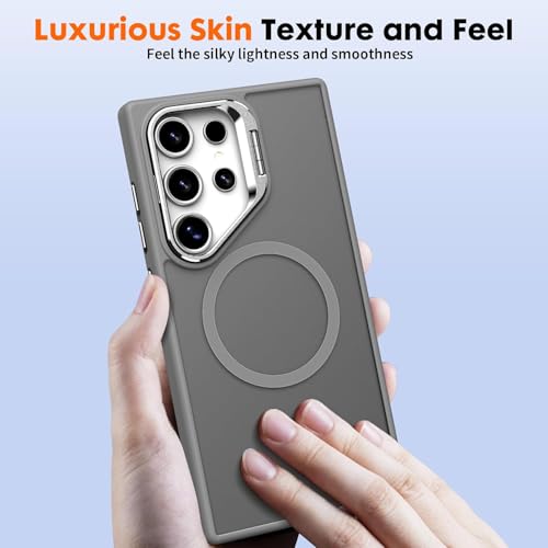 DIZORO TPU Samsung Galaxy S23 Ultra Case Compatible with Wireless Charging,with Camera Stand,Military Grade Drop Tested,Translucent Hard Back Soft Edge Back Cover (Titanium) - Image 4