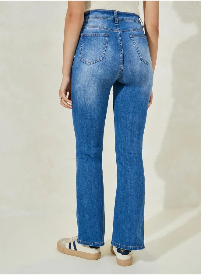 Styli Flared Full Length Light Wash Jeans