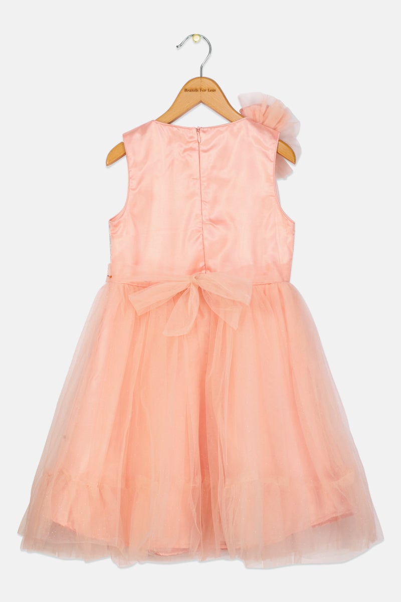 Lunamoon Kids Girl Textured Partywear Dress, Peach - Image 2