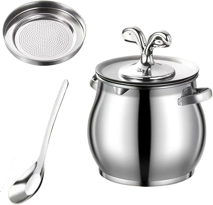 Stainless Steel Grease Container With Strainer And Spatula Dishwasher Safe 1 5L - Image 1