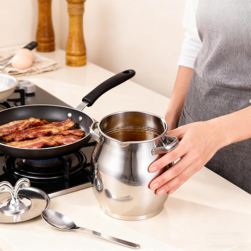 Stainless Steel Grease Container With Strainer And Spatula Dishwasher Safe 1 5L - Image 5