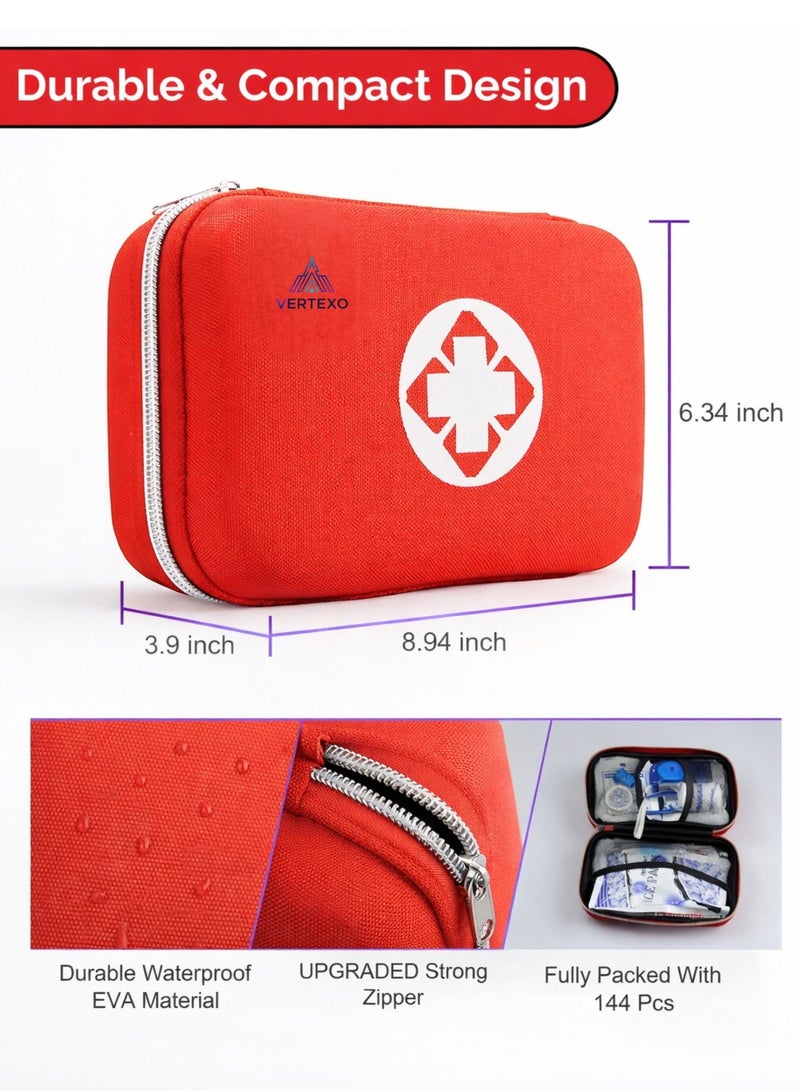 VERTEXO 144 Pieces First Aid Kit Travel, Must Have Survival Kit for Treating Wounds, Easy to Carry Substitute of First Aid Box for Home, Camping Accessories, Water Proof Emergency Kit with Essentials - Image 4