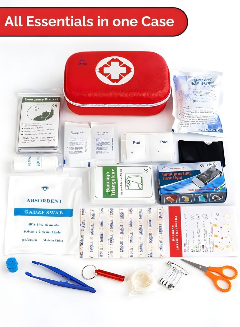 VERTEXO 144 Pieces First Aid Kit Travel, Must Have Survival Kit for Treating Wounds, Easy to Carry Substitute of First Aid Box for Home, Camping Accessories, Water Proof Emergency Kit with Essentials - Image 2