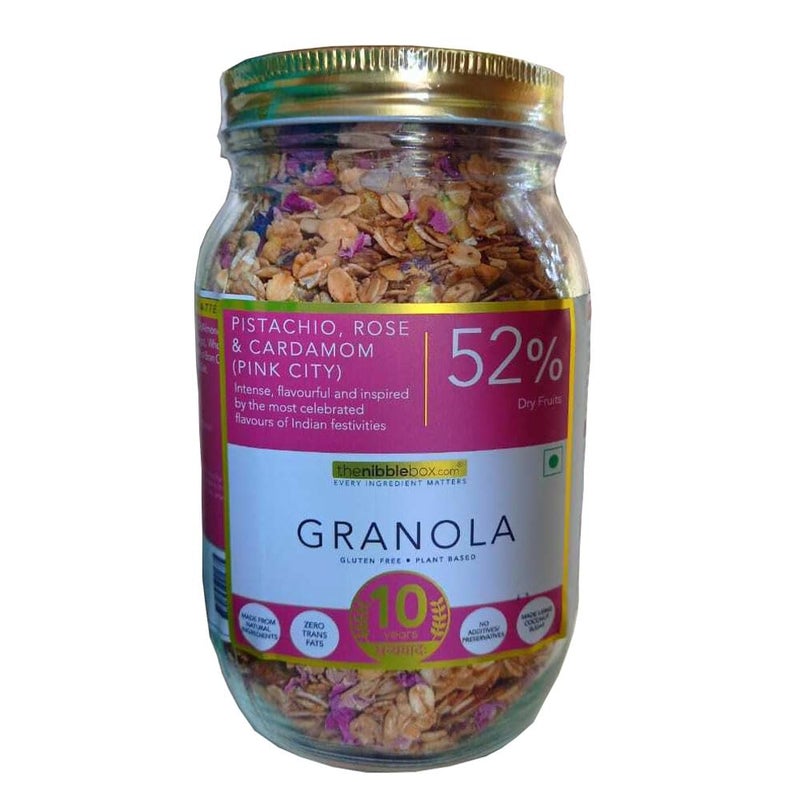 thenibblebox Pink City Granola, 500g Jar [52% dry fruits, gluten free, vegan friendly, no refined sugar, no artificial flavours.] - Image 1