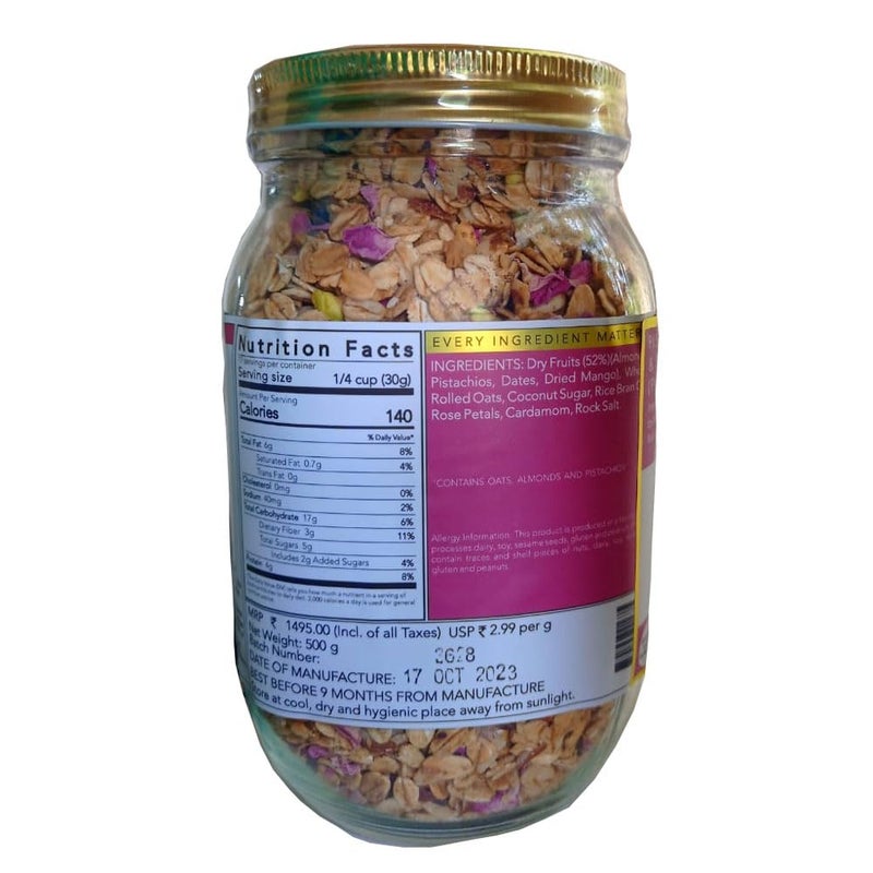 thenibblebox Pink City Granola, 500g Jar [52% dry fruits, gluten free, vegan friendly, no refined sugar, no artificial flavours.] - Image 4