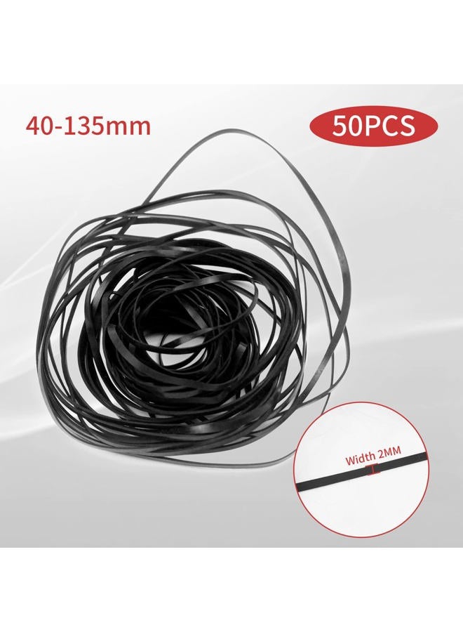 TEANTECH Recorder Rubber Belt - Cassette Recorder Repair Maintenance Mix Flat Cassette Tape Machine Rubber Belts 40-135MM (50PCS) (Width 2MM) - Image 2
