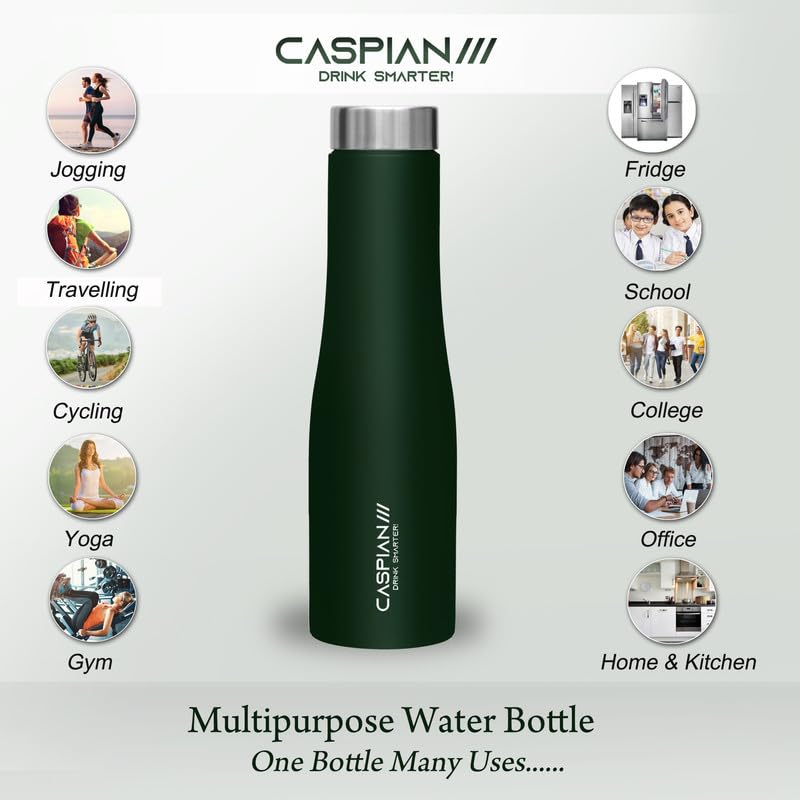 CASPIAN /// Aqua Stainless Steel Water Bottle (Black, Blue & Green, 1 Litre, Set of 6)| Leak Proof Thunder for Fridge Home Office Travel School Kids Boys Girls Adults Sports Gym Yoga - Image 5