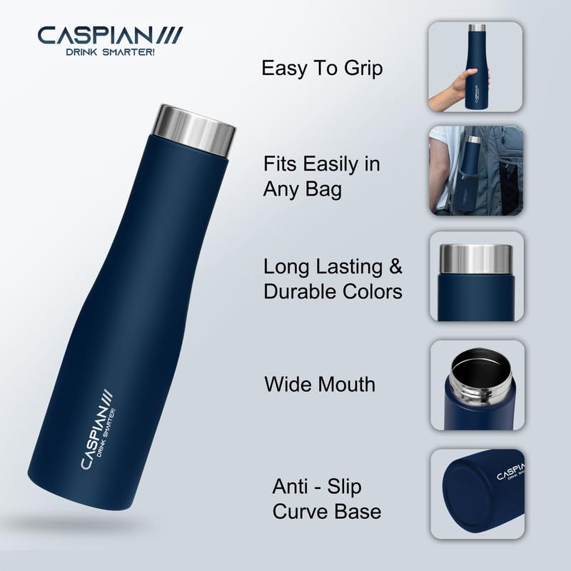 CASPIAN /// Aqua Stainless Steel Water Bottle (Black, Blue & Green, 1 Litre, Set of 6)| Leak Proof Thunder for Fridge Home Office Travel School Kids Boys Girls Adults Sports Gym Yoga - Image 3