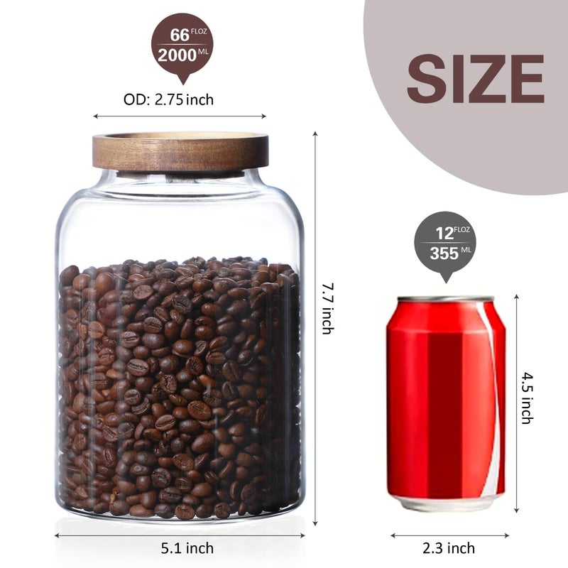 MOLFUJ 2000ML 66FL Oz Glass Storage Container with Wood Lid Large Decorative Organizer Bottle Canister Pantry Jar with Air Tight Wooden Lid for Food Coffee Candy Cereal Rice Flour Pop Spaghetti - Image 2