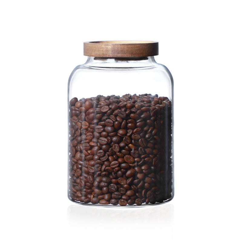 MOLFUJ 2000ML 66FL Oz Glass Storage Container with Wood Lid Large Decorative Organizer Bottle Canister Pantry Jar with Air Tight Wooden Lid for Food Coffee Candy Cereal Rice Flour Pop Spaghetti - Image 1