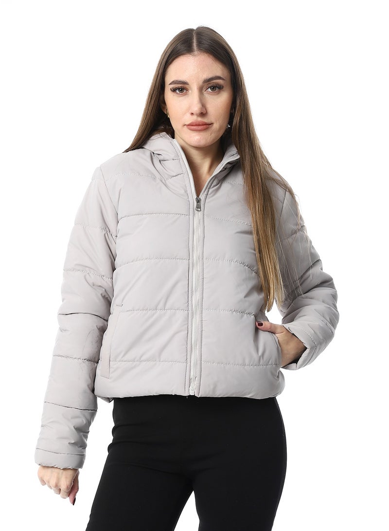 Andora Hooded Plain Puffer Jacket _ Ash Grey - Image 1