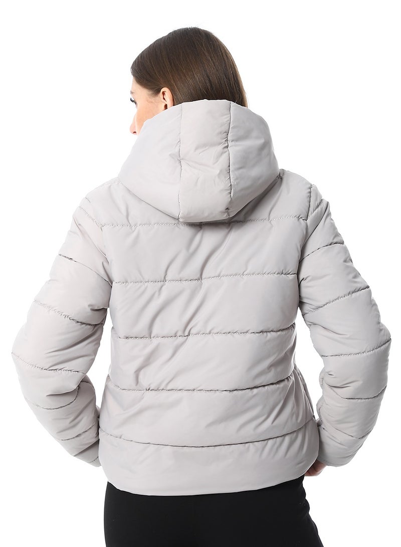 Andora Hooded Plain Puffer Jacket _ Ash Grey - Image 3