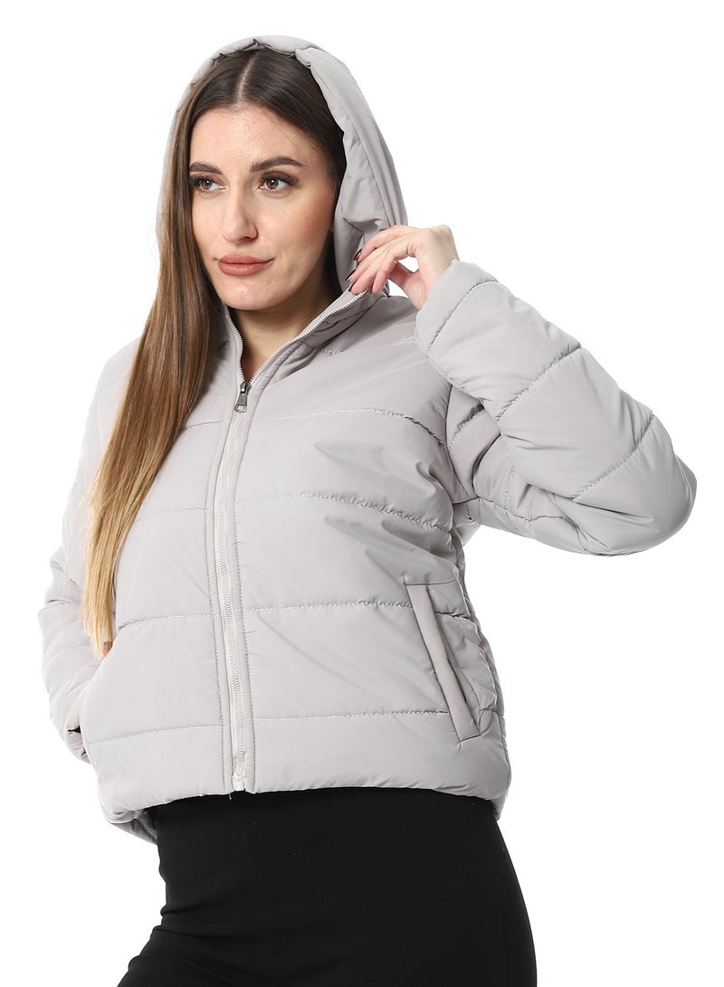 Andora Hooded Plain Puffer Jacket _ Ash Grey - Image 5