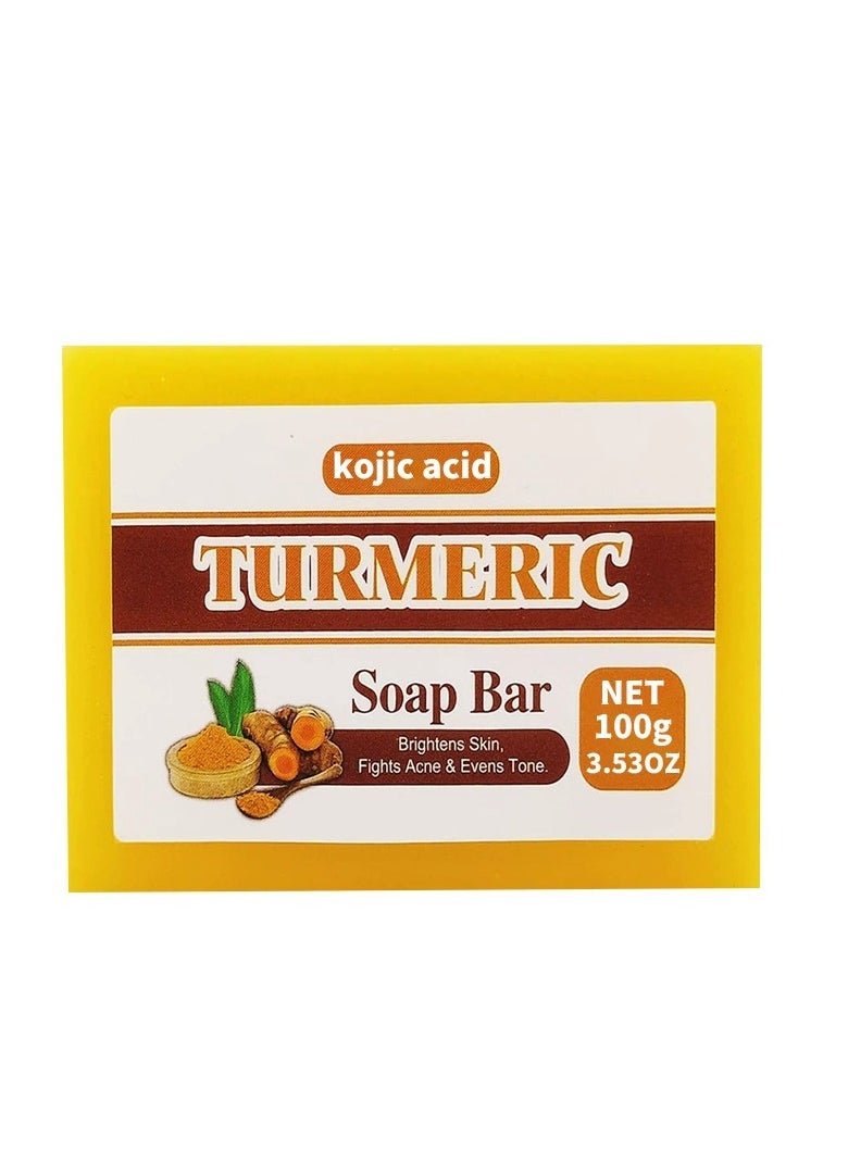 KOJIC ACID Turmeric Soap Bar, 100g Natural Handmade Soap for Face & Body – Brightens Skin, Removes Dark Spots, Hyperpigmentation & Acne – Smooth & Clear Skin Care Solution  - Image 1