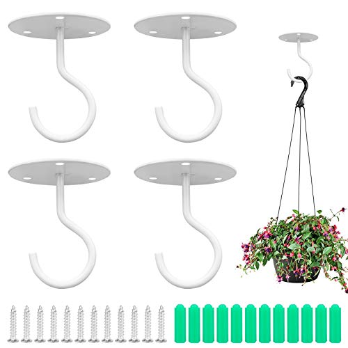 SUPVOX® 4pcs Metal Ceiling Hook for Hanging Flower Pot and Plant Pot Wall Mounted Hook for Hanging Plant Baskets/String Lights in Balcony,Porch, Wall Hook with Screws (White) - Image 1