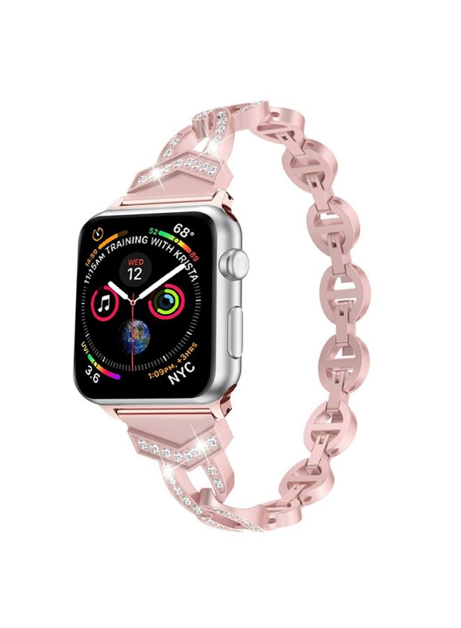 Replacement Strap 8-shaped VO Diamond-studded Solid Stainless Steel Wrist Strap Watch Band for Apple Watch Series 3 & 2 & 1 38mm Pink 