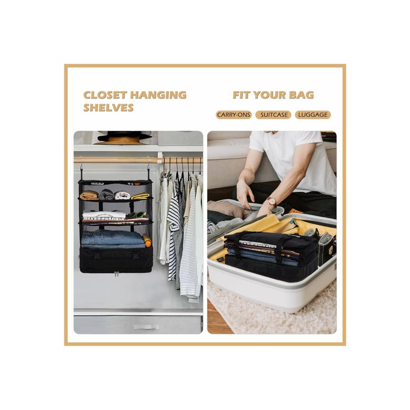 SOLARAE Hanging Closet Storage Bag with Hooks, Collapsible 3-Shelf Oxford Fabric Storage Washable Closet Storage Bag Collapsible Hanging Storage Washable Closet Organizer (15.7*9.8*21.7 in, Black) - Image 3