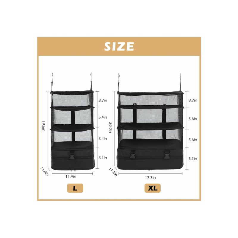 SOLARAE Hanging Closet Storage Bag with Hooks, Collapsible 3-Shelf Oxford Fabric Storage Washable Closet Storage Bag Collapsible Hanging Storage Washable Closet Organizer (15.7*9.8*21.7 in, Black) - Image 2