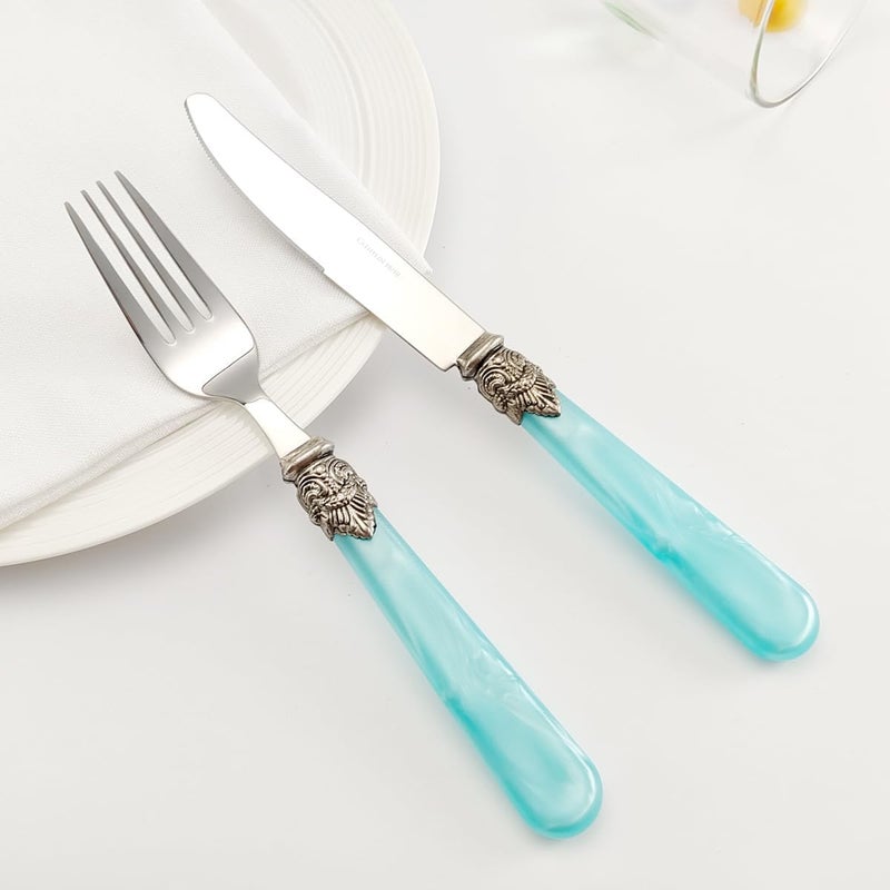 CATHYLIN REVERIE Collection 1810 Stainless Steel Vintage Flatware setSliverware setDishwasher safe 20 Blue - Image 5