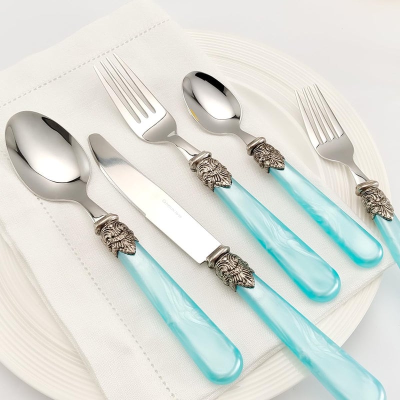 CATHYLIN REVERIE Collection 1810 Stainless Steel Vintage Flatware setSliverware setDishwasher safe 20 Blue - Image 2