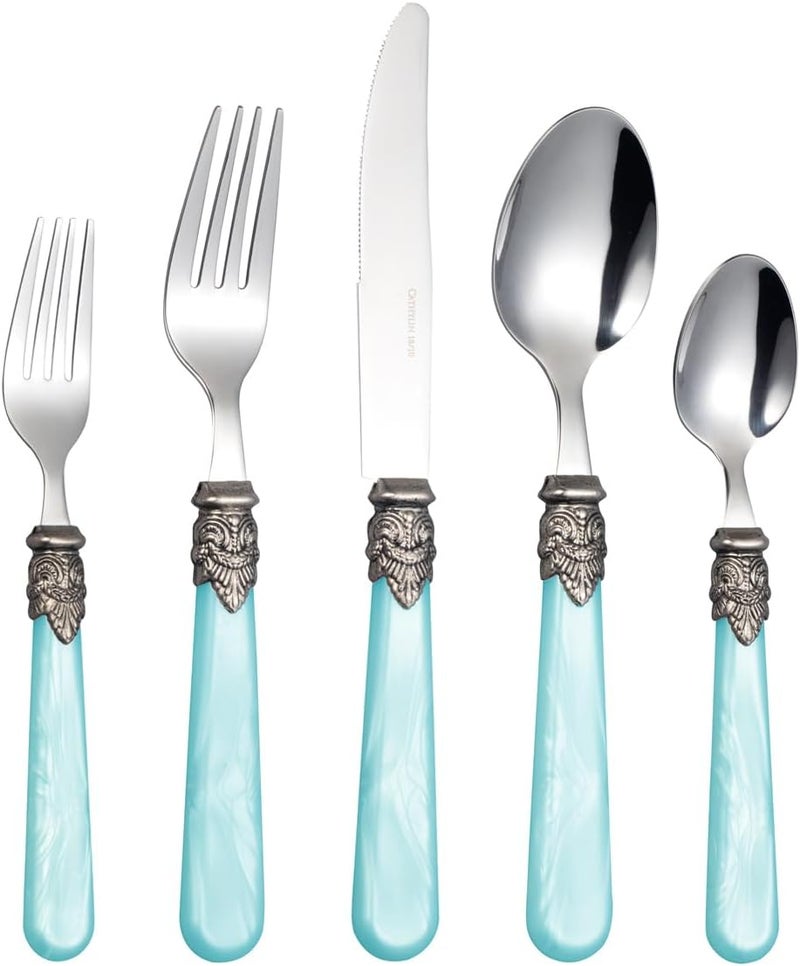 CATHYLIN REVERIE Collection 1810 Stainless Steel Vintage Flatware setSliverware setDishwasher safe 20 Blue - Image 1