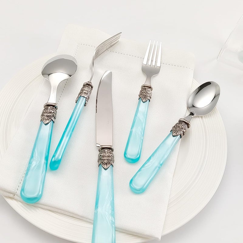 CATHYLIN REVERIE Collection 1810 Stainless Steel Vintage Flatware setSliverware setDishwasher safe 20 Blue - Image 4