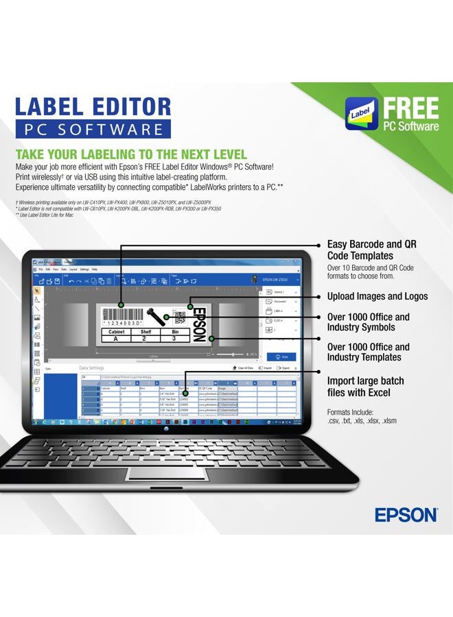 LABELWORKS Epson LW-PX700 Industrial Label Maker Kit - Compatible with Large Variety of Tape Types, Portable Handheld Label Printer - Image 4