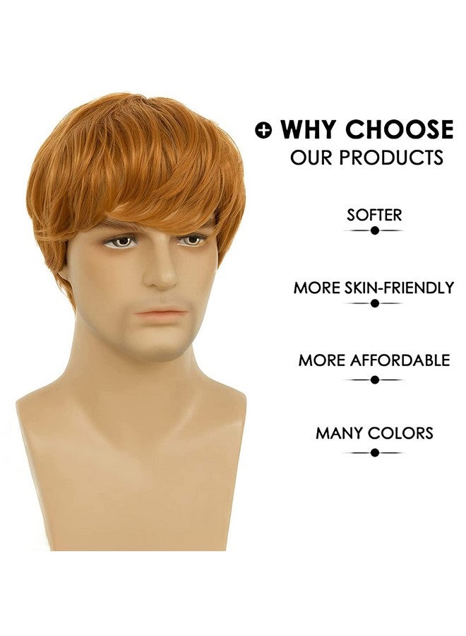 Beweig Mens Wig Short Orange Costume Hair Replacement Synthetic Cospaly Halloween Hair Wigs - Image 3