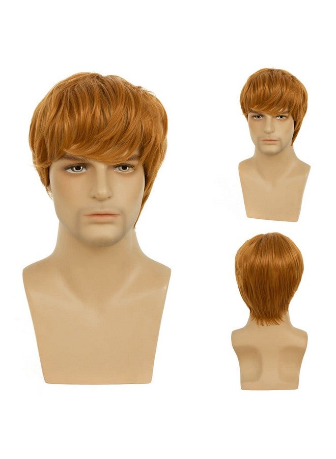 Beweig Mens Wig Short Orange Costume Hair Replacement Synthetic Cospaly Halloween Hair Wigs - Image 2