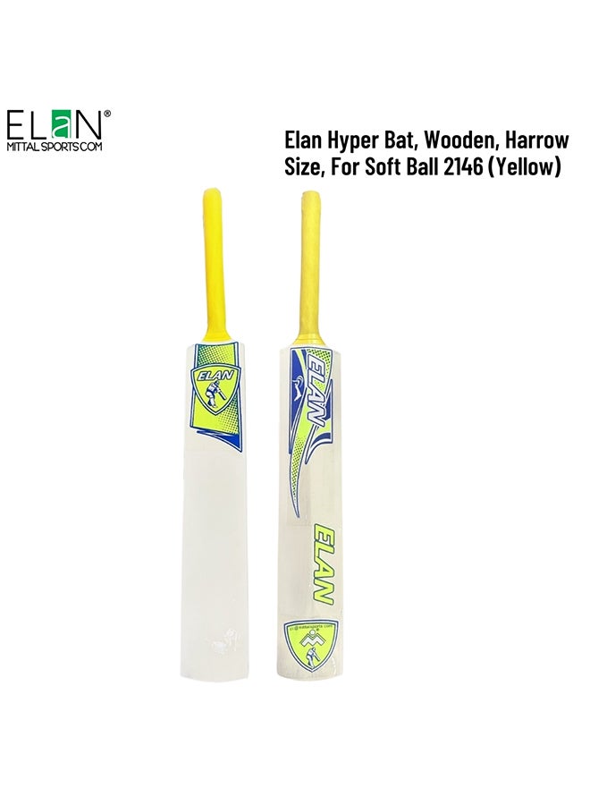 Elan Hyper Wooden Cricket Bat Harrow Size – Soft Ball Cricket Bat Yellow, Lightweight Youth Bat with Durable Wood Blade and Comfort Grip for Training and Match Play for Soft Balls - Image 1
