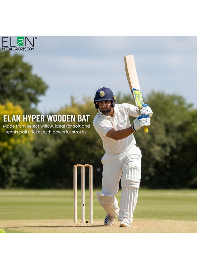 Elan Hyper Wooden Cricket Bat Harrow Size – Soft Ball Cricket Bat Yellow, Lightweight Youth Bat with Durable Wood Blade and Comfort Grip for Training and Match Play for Soft Balls - Image 5