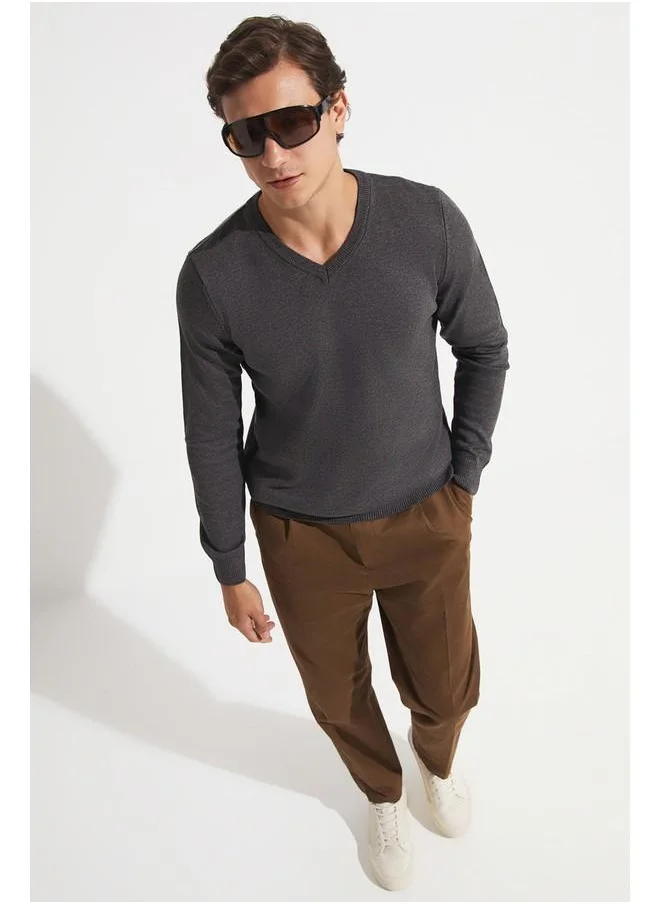 JUNE June Men V-Neck Knitwear Sweater Anthracite Melange