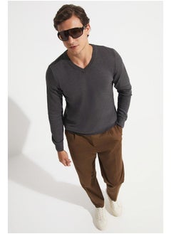 JUNE June Men V-Neck Knitwear Sweater Anthracite Melange  - Image 1