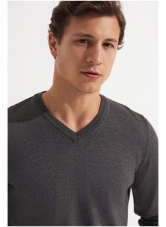 JUNE June Men V-Neck Knitwear Sweater Anthracite Melange  - Image 3