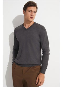 JUNE June Men V-Neck Knitwear Sweater Anthracite Melange  - Image 4