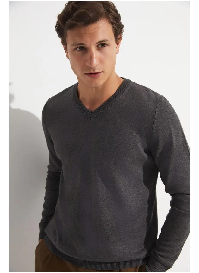 جون June Men V-Neck Knitwear Sweater Anthracite Melange