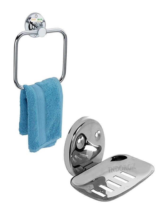 INDOROX Stainless Steel Soap Dish |Soap Stand Case | Soap Holder Dish for Bathroom (Set of 2) (Square) (SS Soap Dish + Towel Holder) - Image 1