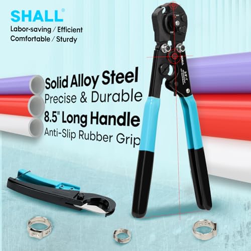 SHALL 2-IN-1 Pex Crimping Clamp Cinch & Remove Tool with Pipe Hose Cutter, Pex Pipe Fitting Crimper Tool Kit for 3/8" to 1" Stainless Steel Clamps Including 20pcs 1/2", 10pcs 3/4" Clamps & Storage Bag - Image 5